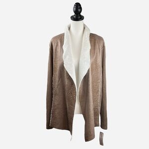 Alfred Dunner Womens Open Front Sweater Cardigan Sz 20 Faux Fur Ribbed Soft NEW
